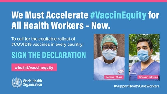 Social media card calling to sign the Vaccine Equity Declaration.