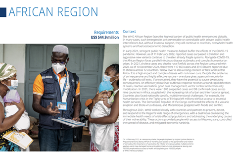WHO Global Health Emergency Appeal 2022 regional summary: African region