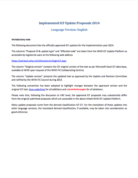 Implemented ICF Update Proposals 2014