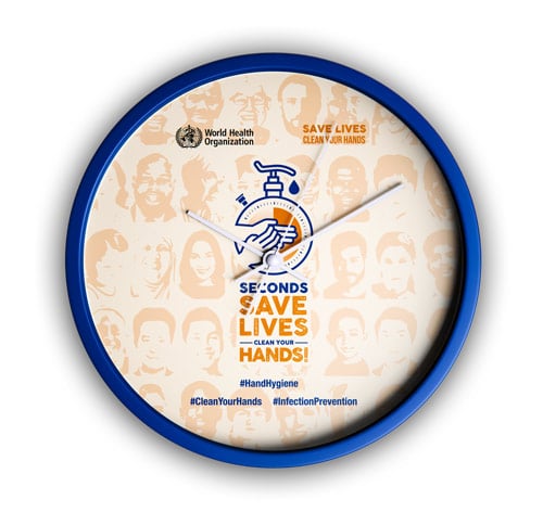 A clock face displaying the world hand hygiene day design