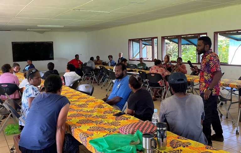 A food safety training being conducted for 45 food handlers in Port Vila, Vanuatu.